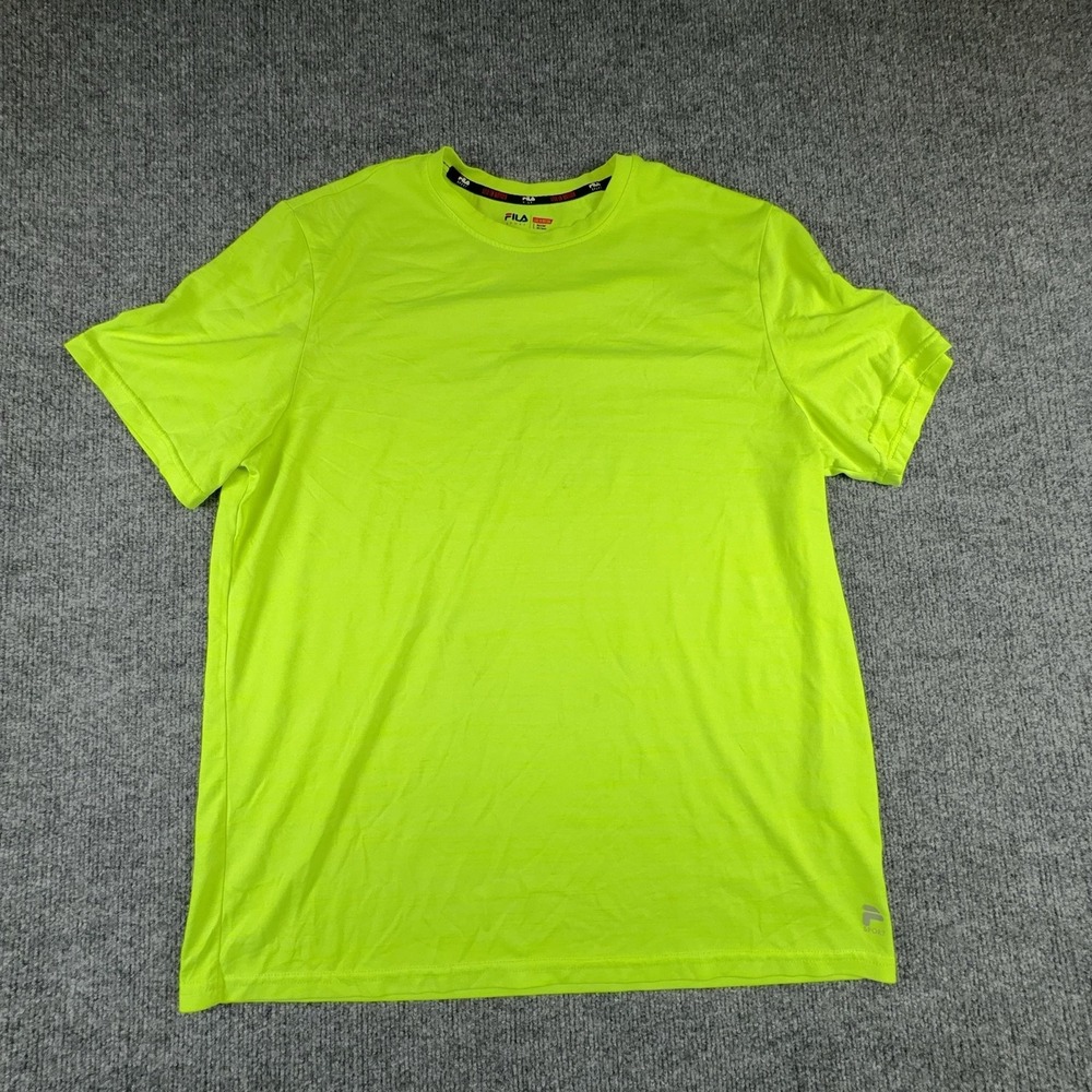 Fila Sport Shirt Mens Large Neon Green Live In Motion Athletic Running Tee